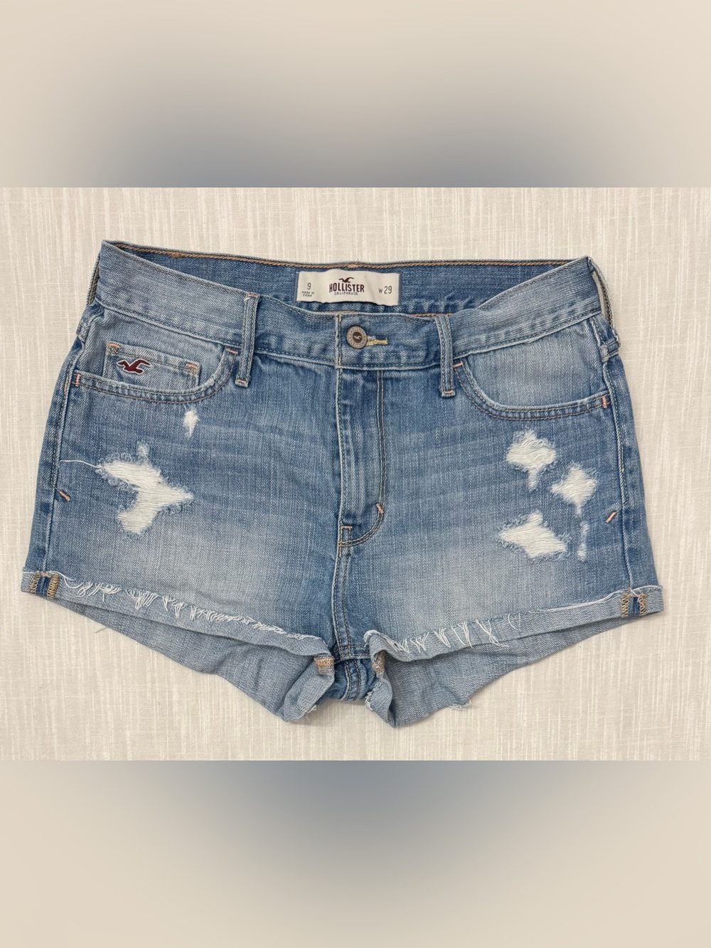 Hollister Womens Denim Ripped Shorts Low Rise Blue Sz- 9/29